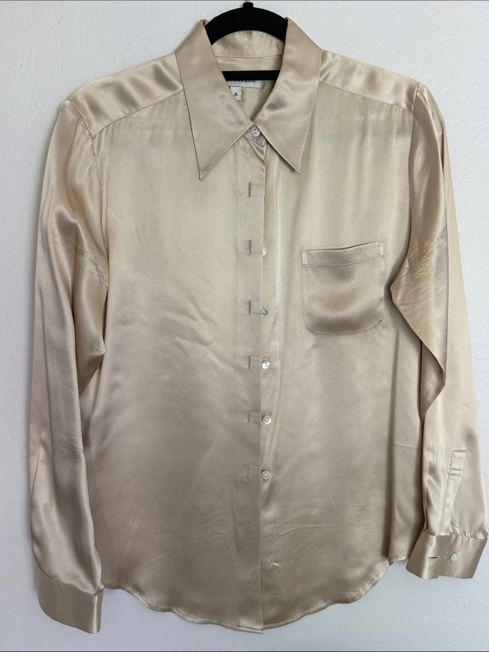 Ann Taylor Silk  Button-Down Shirt in Champagne Beige